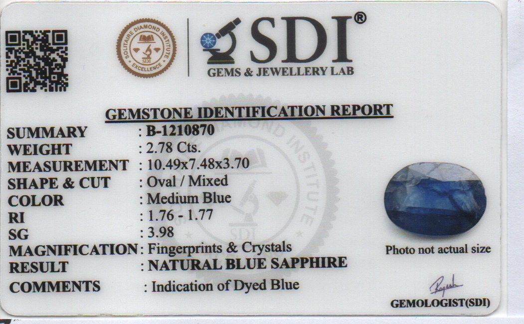 BLUE SAPPHIRE - 2.78 Carats