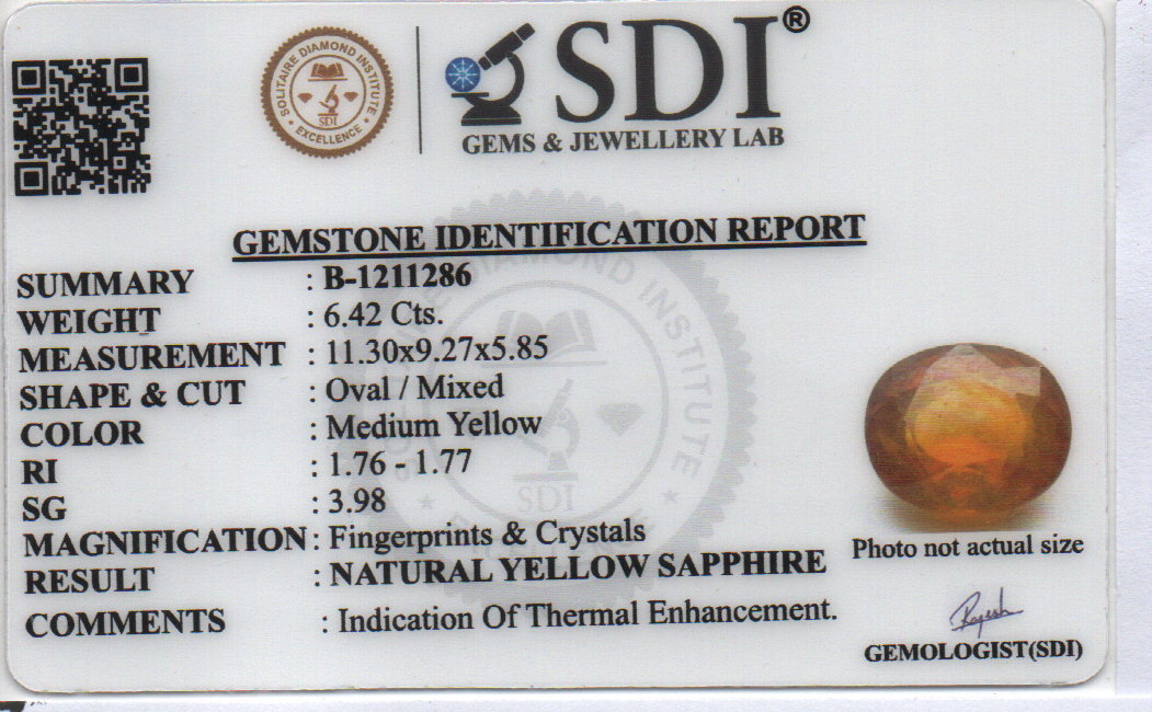 YELLOW SAPPHIRE - 6.42 CARATS