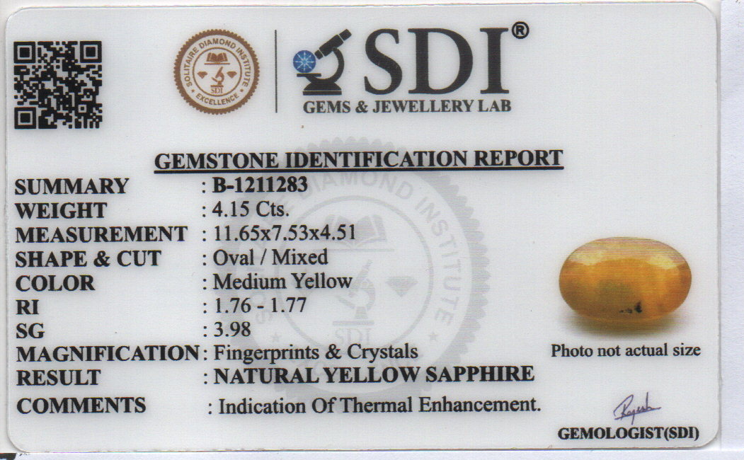 YELLOW SAPPHIRE - 4.15 CARATS