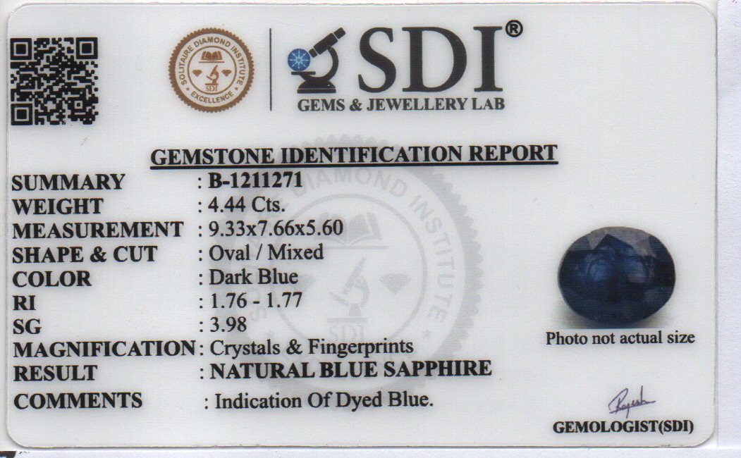 BLUE SAPPHIRE - 4.44 CARATS