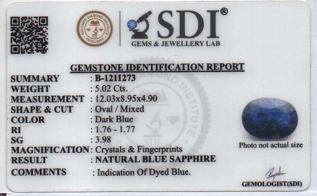 BLUE SAPPHIRE - 5.02 Carats