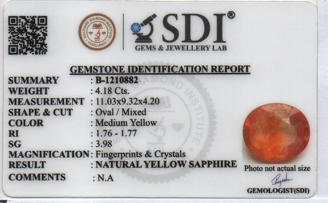 YELLOW SAPPHIRE - 4.18 CARATS