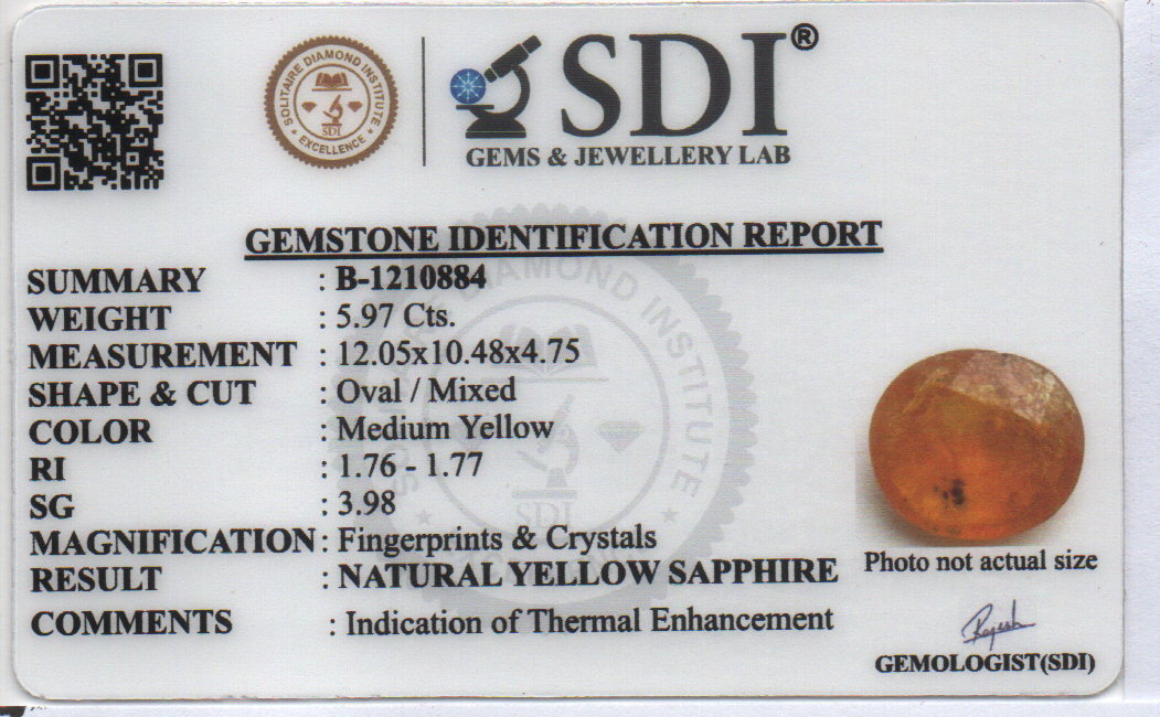 YELLOW SAPPHIRE - 5.97  Carats