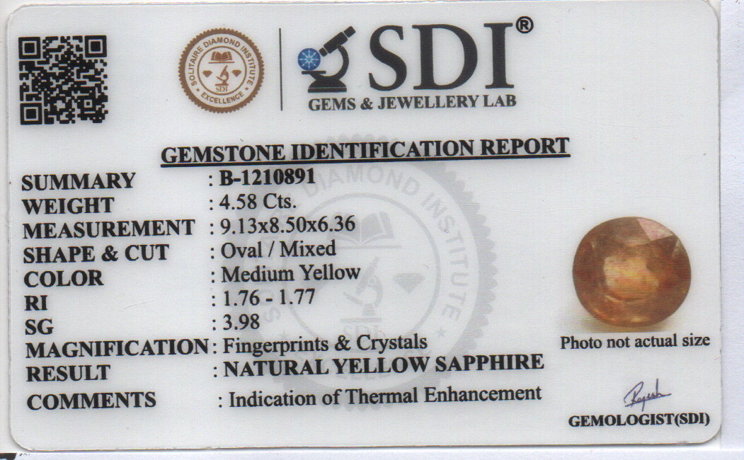 YELLOW SAPPHIRE - 4.58 Carats