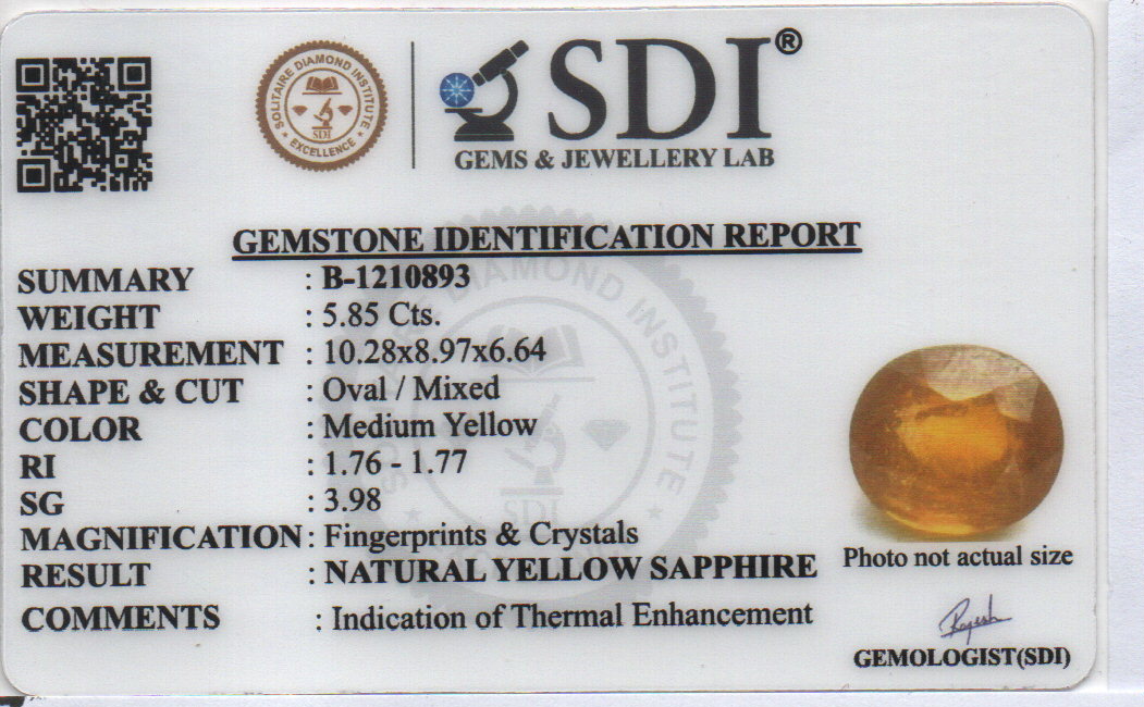 YELLOW SAPPHIRE - 5.85 CARATS