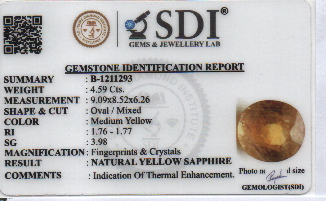 YELLOW SAPPHIRE - 4.59 CARATS