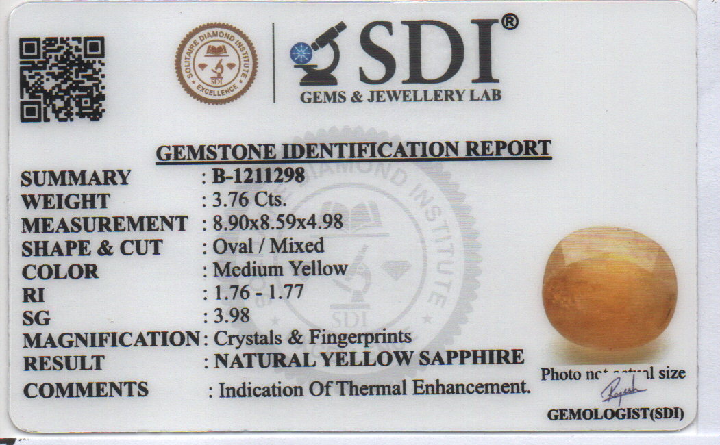 YELLOW  SAPPHIRE - 3.76 Carats
