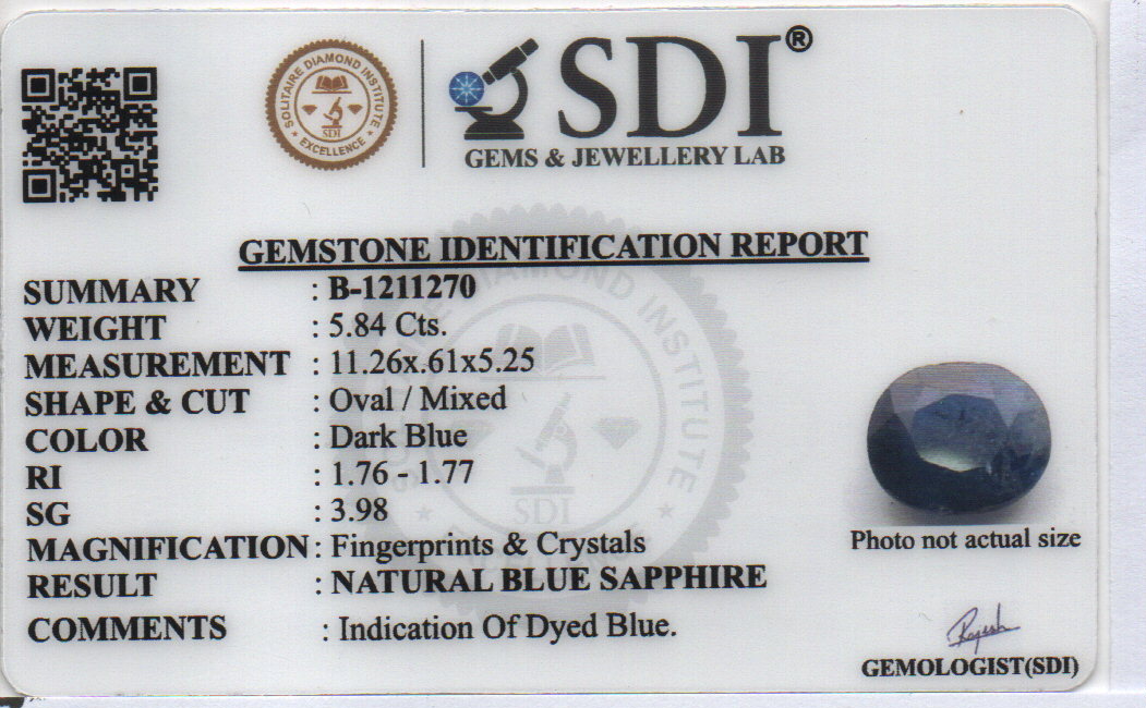 BLUE SAPPHIRE - 5.84 CARATS