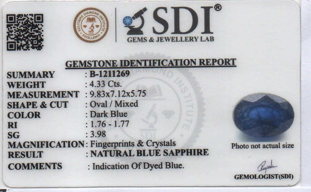BLUE SAPPHIRE - 4.33 Carats