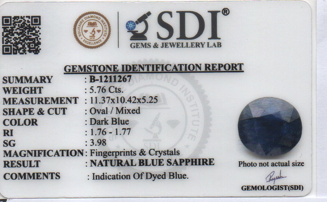 BLUE SAPPHIRE - 5.76 Carats