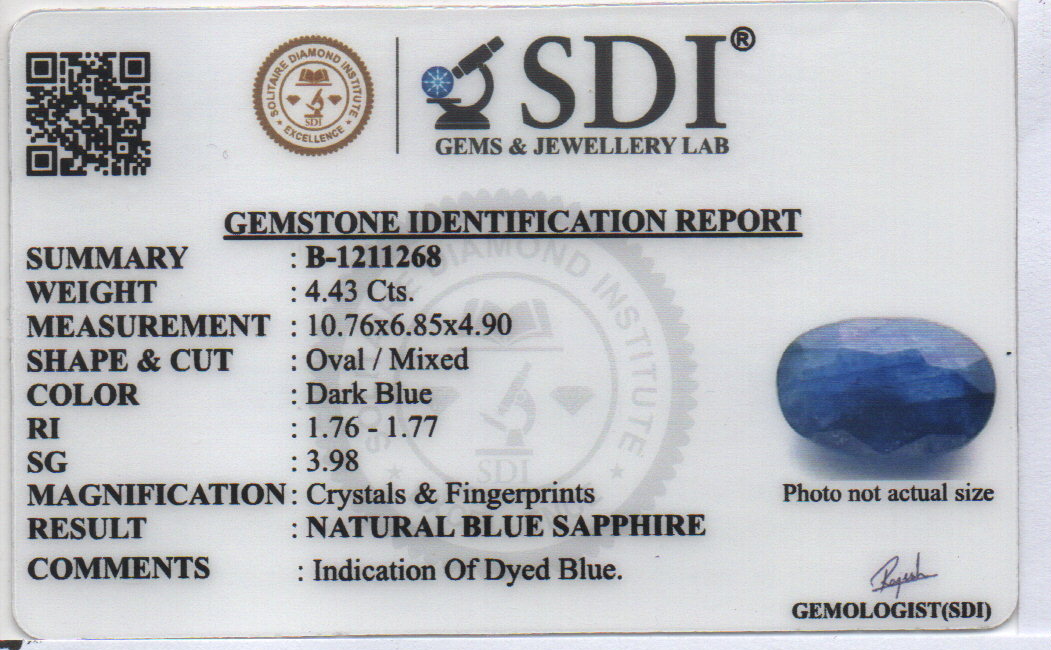 BLUE SAPPHIRE - 4.43 CARATS