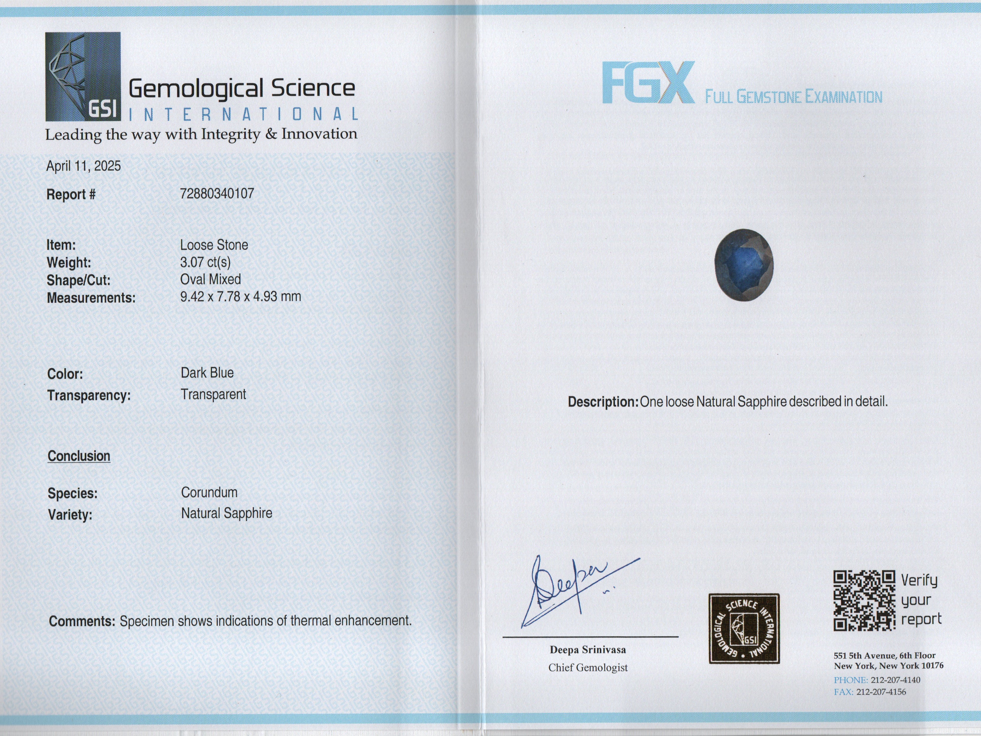BLUE SAPPHIRE- 3.07 Carats